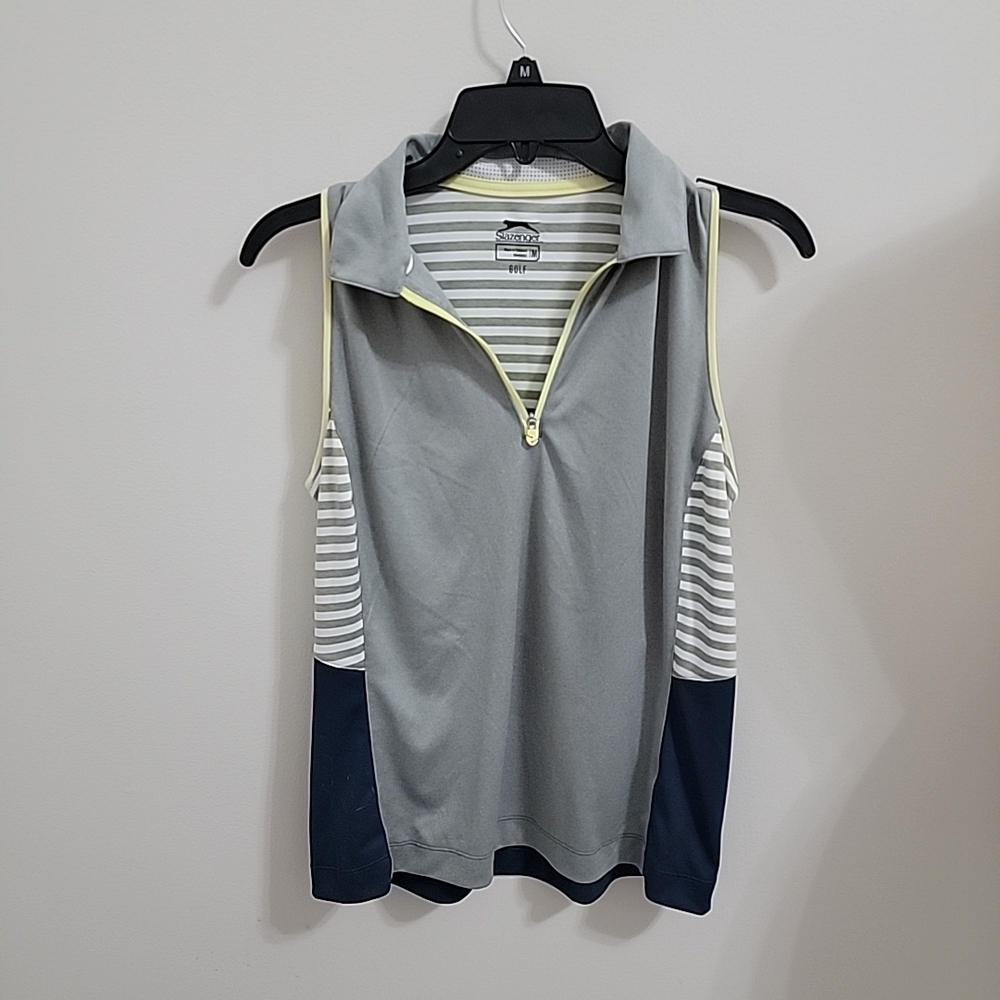 SLAZENGER Sleeveless Collared Golf Polo Tank Top Grey Yellow Women's Size M